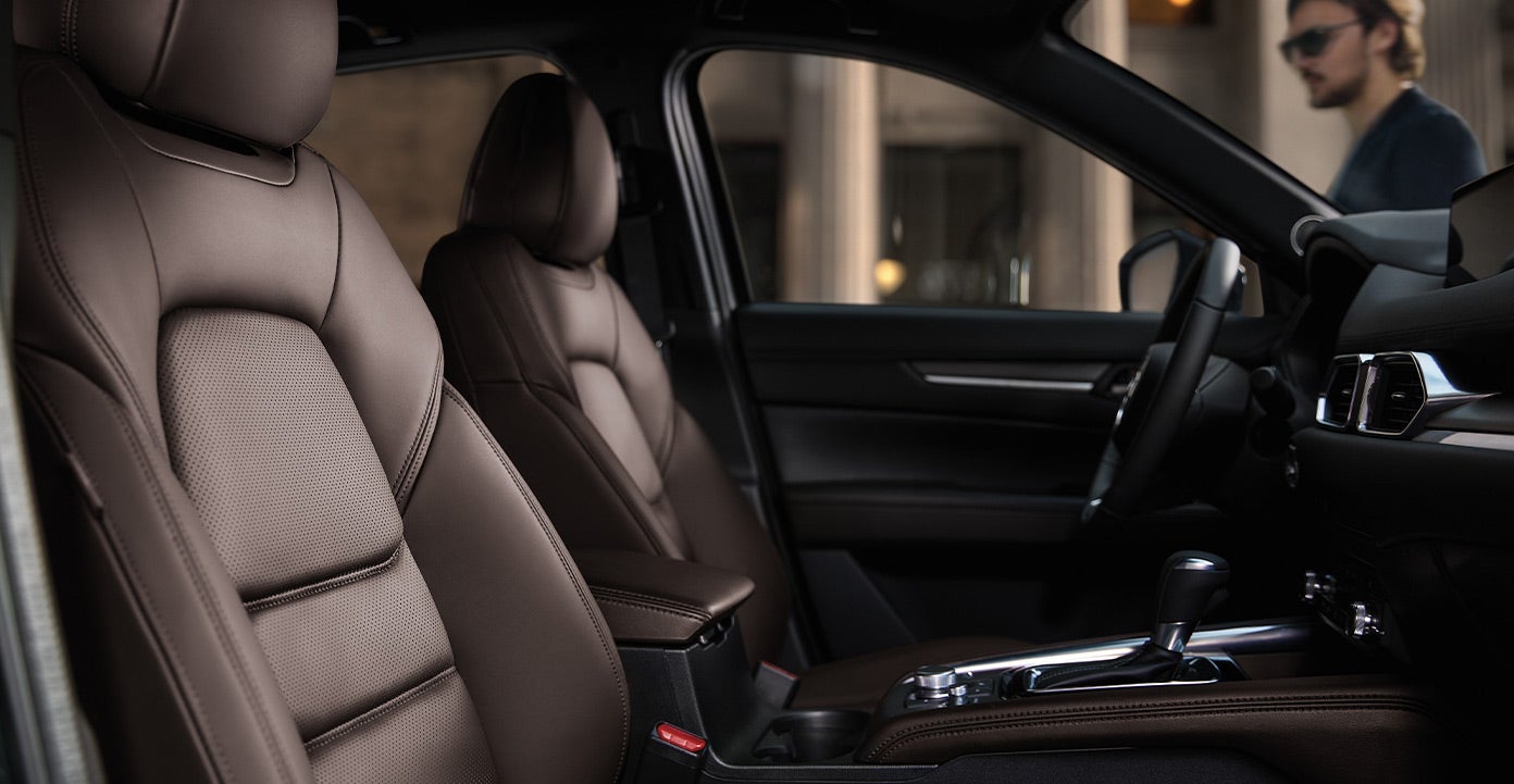 Front Interior of 2020 Mazda CX-5 with leather seats | Barker Mazda in Houma, LA