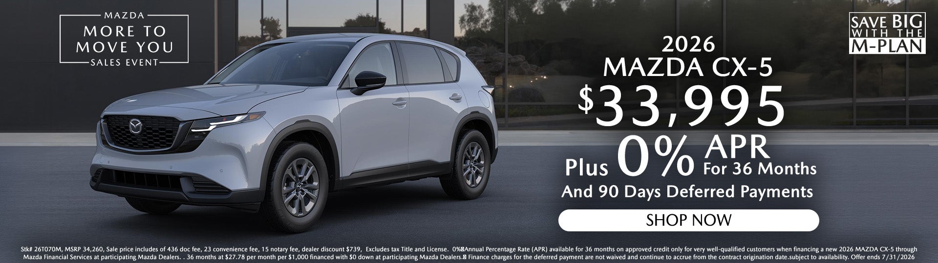 2026 Mazda CX-5 $33995 plus 0% for 36 months